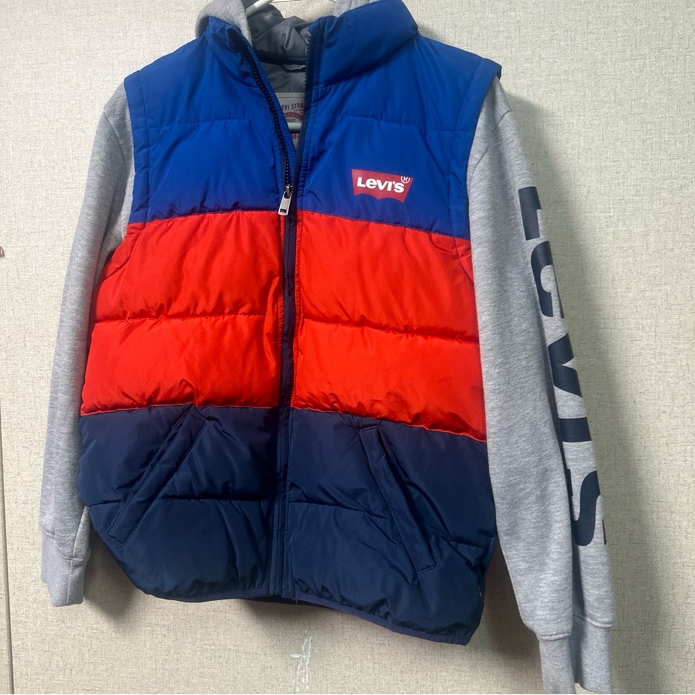 Levi's Colorblock Blue Red Navy Puffer Hoodie